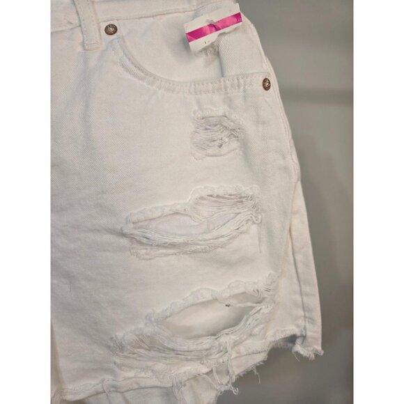 We The Free HighRise Destroyed White Button Fly Denim Shorts 29 - Picture 3 of 8